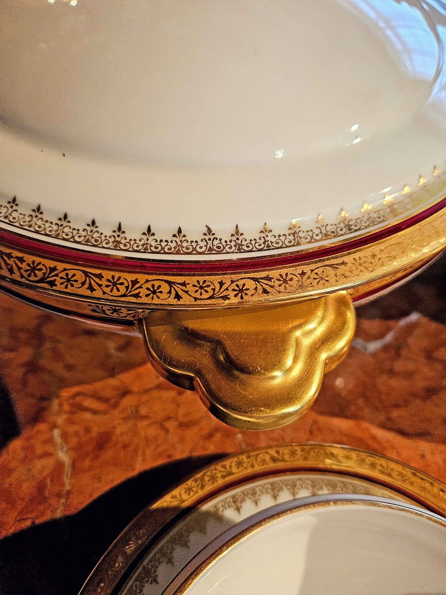 Georges Boyer Porcelain Dinner Service Part With Red And Gold Trim-photo-6