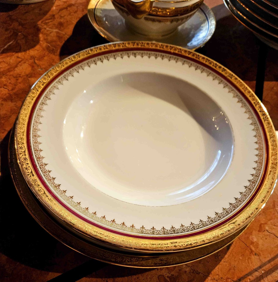 Georges Boyer Porcelain Dinner Service Part With Red And Gold Trim-photo-7