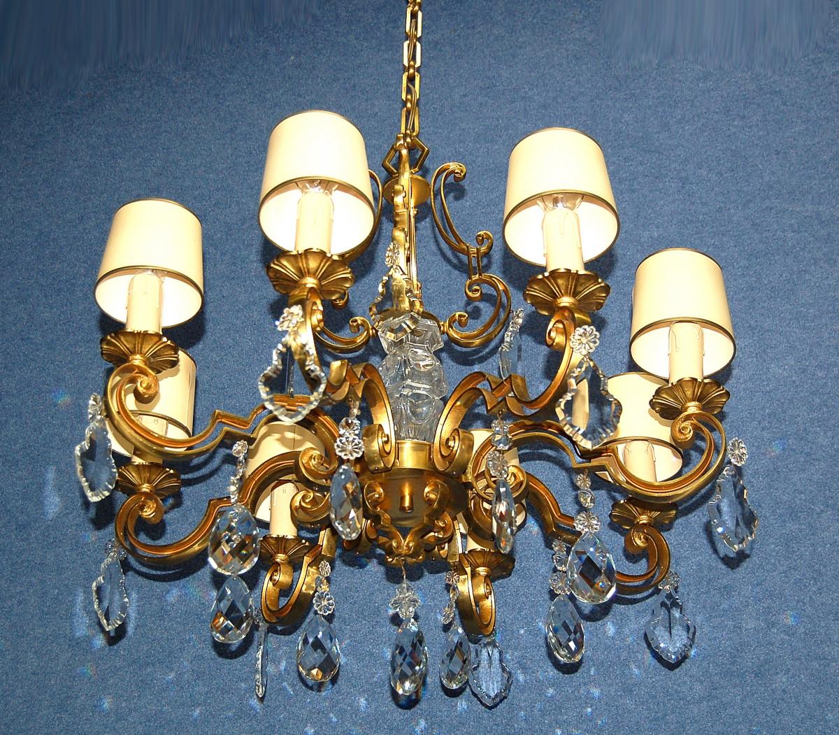 Important Chandelier Gilt Bronze And Crystal