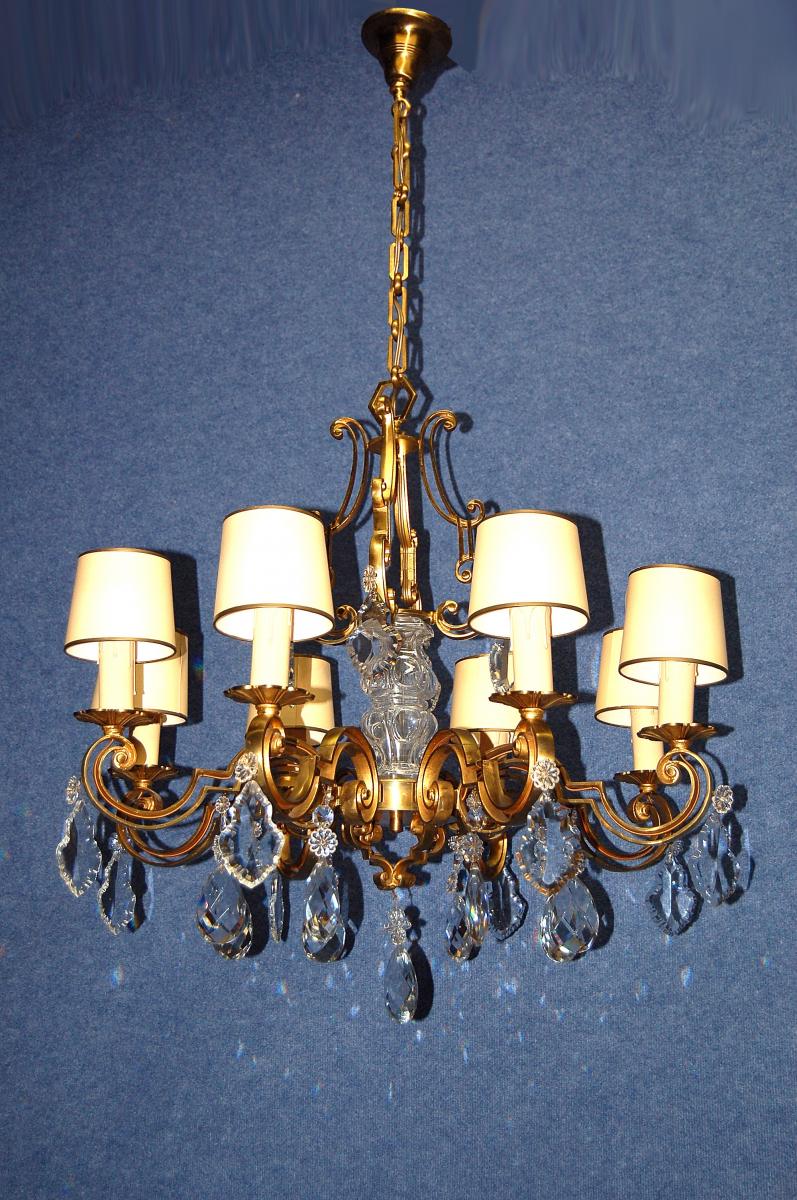 Important Chandelier Gilt Bronze And Crystal-photo-2