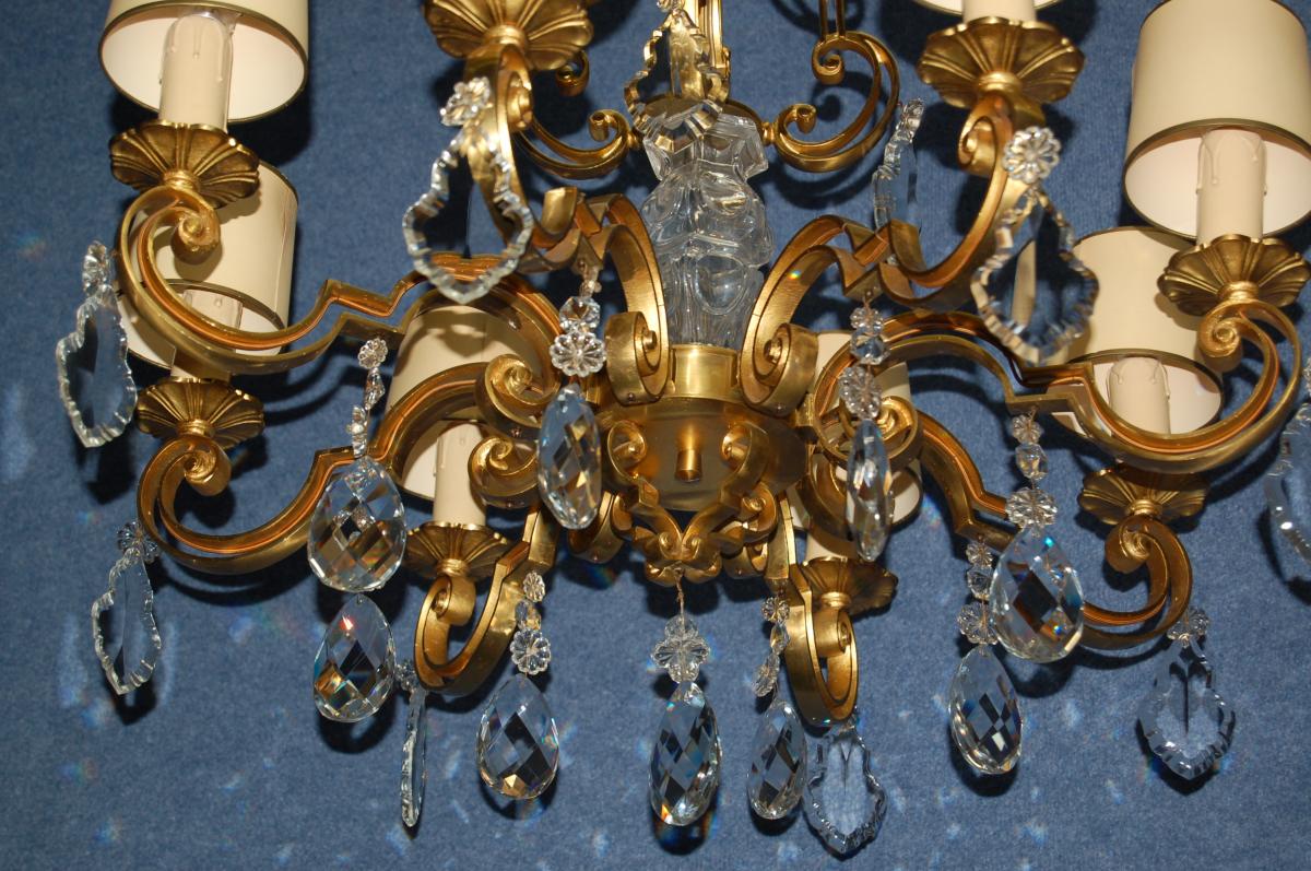 Important Chandelier Gilt Bronze And Crystal-photo-3
