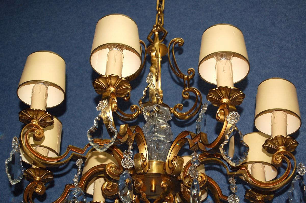 Important Chandelier Gilt Bronze And Crystal-photo-4