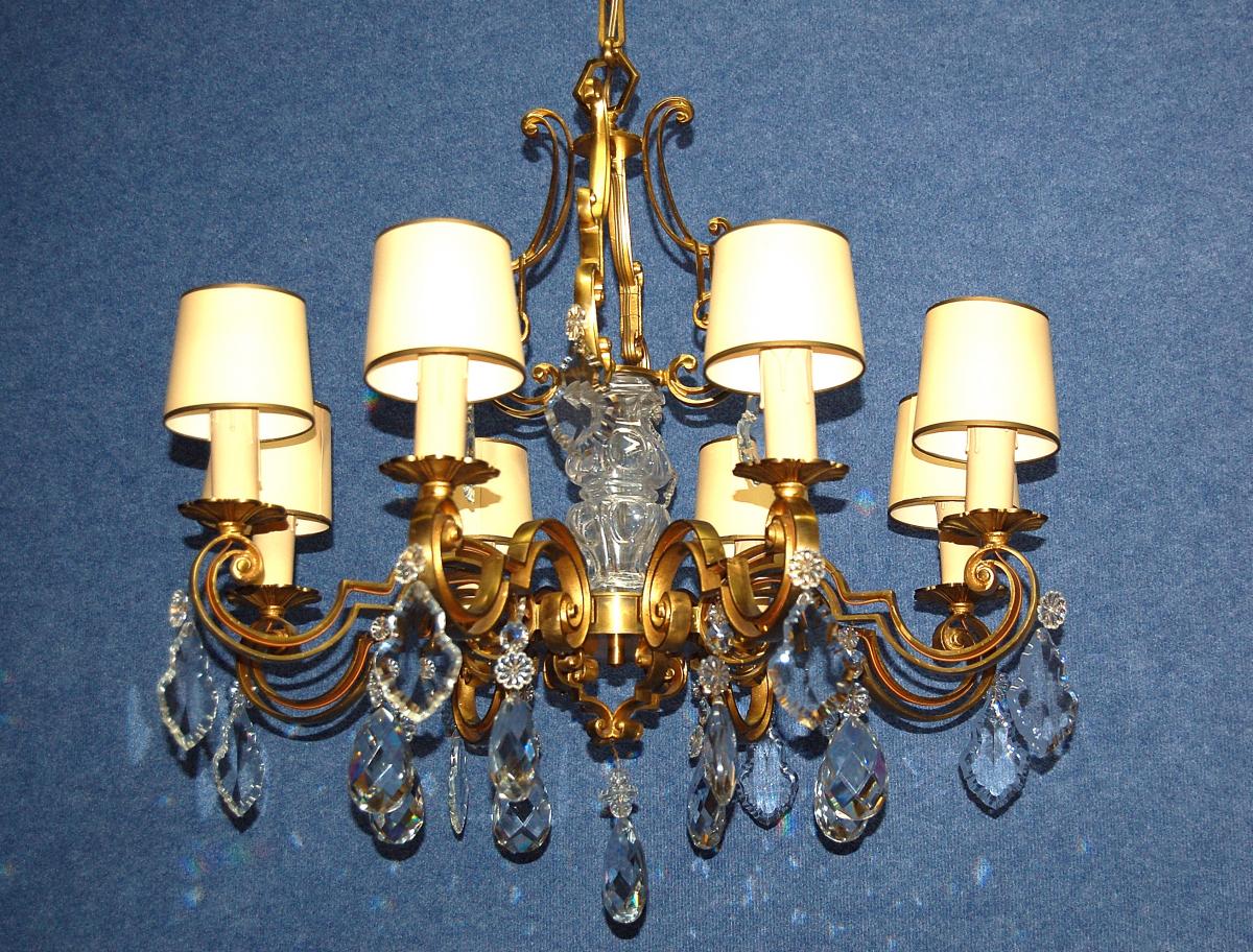 Important Chandelier Gilt Bronze And Crystal-photo-2