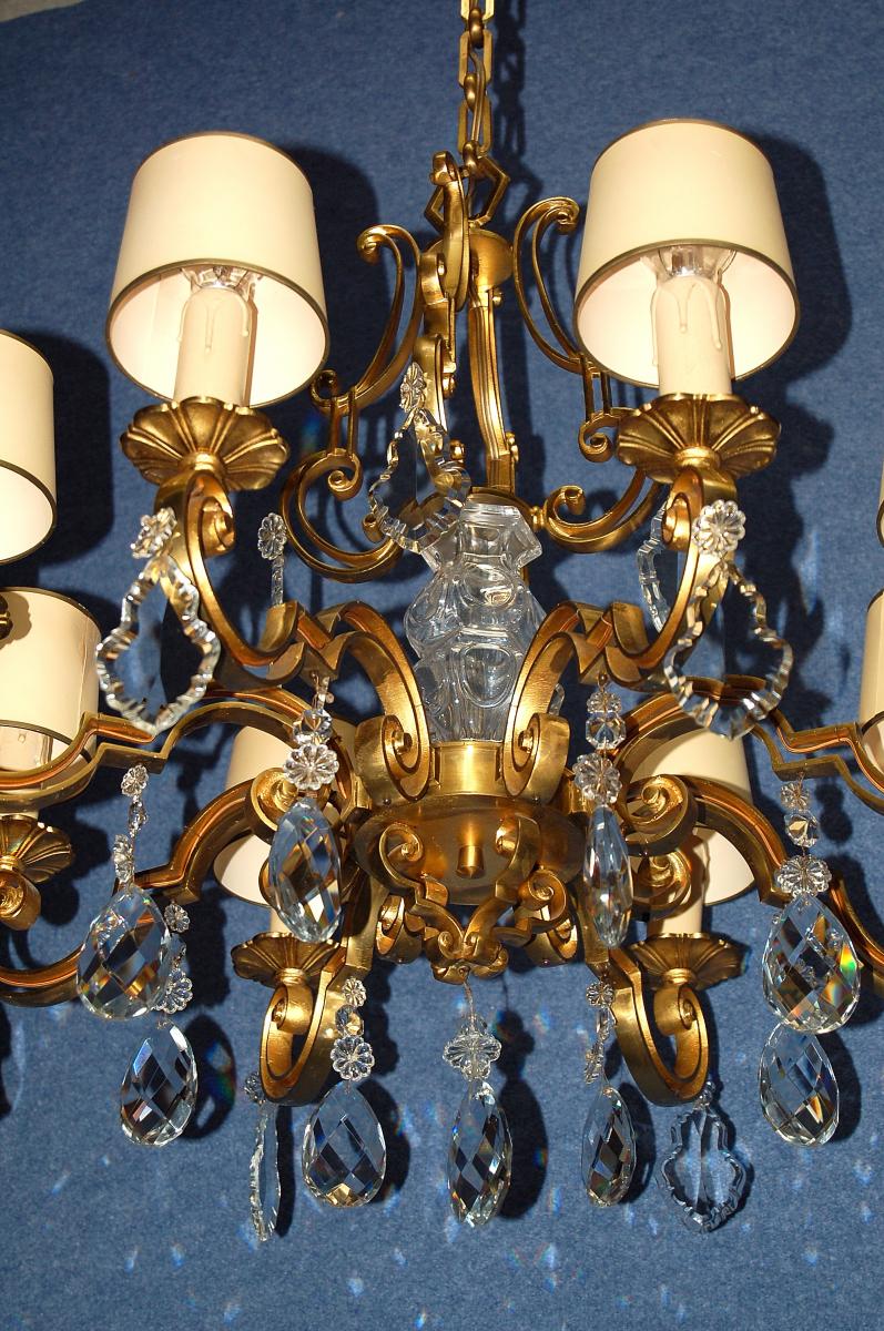 Important Chandelier Gilt Bronze And Crystal-photo-4