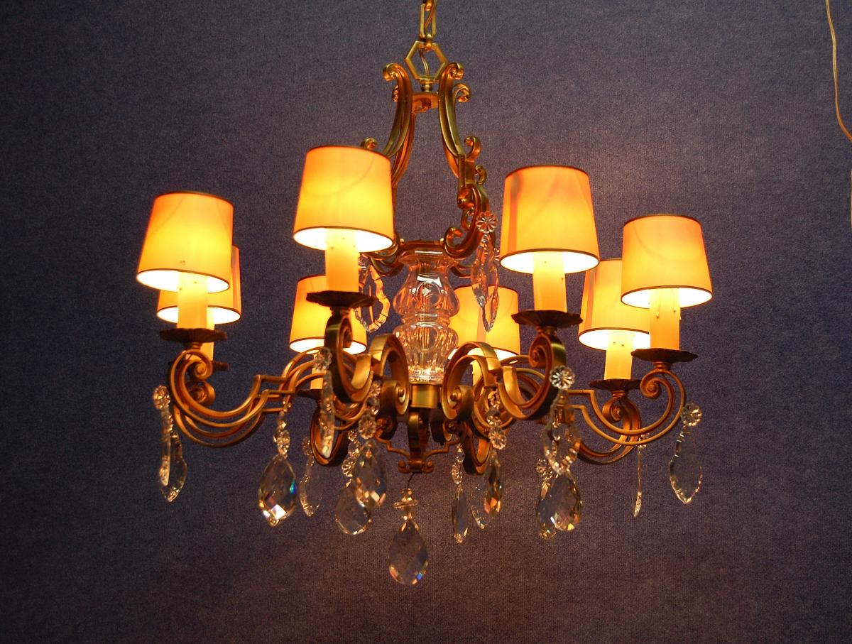 Important Chandelier Gilt Bronze And Crystal-photo-5