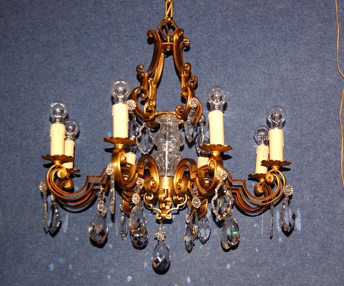 Important Chandelier Gilt Bronze And Crystal-photo-6