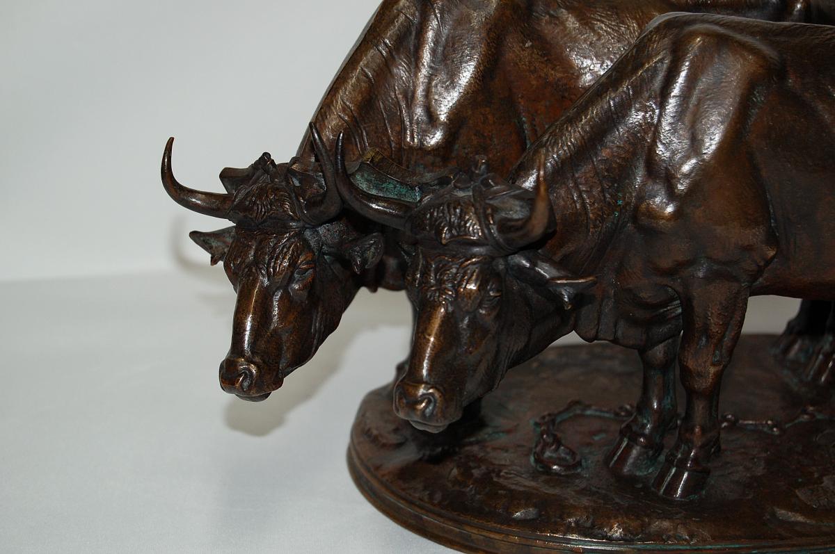 A Jacquemart Coupling Of Oxen Bronze-photo-2