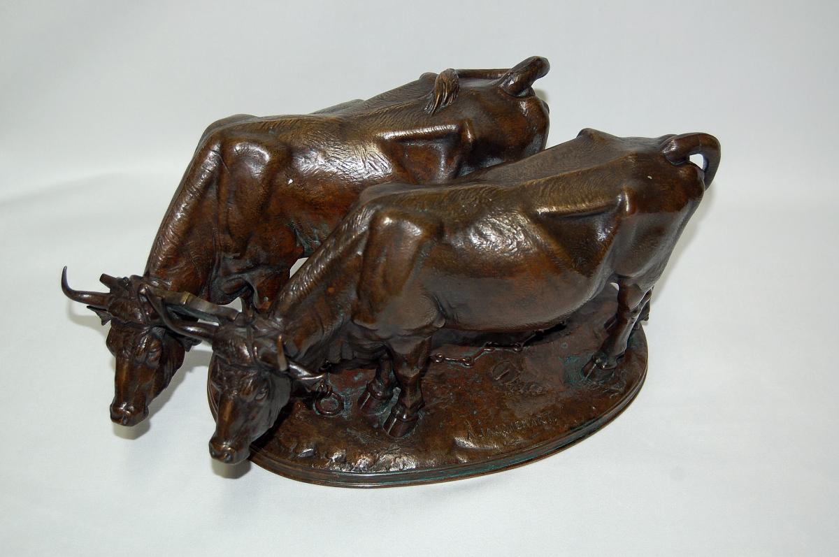 A Jacquemart Coupling Of Oxen Bronze-photo-3