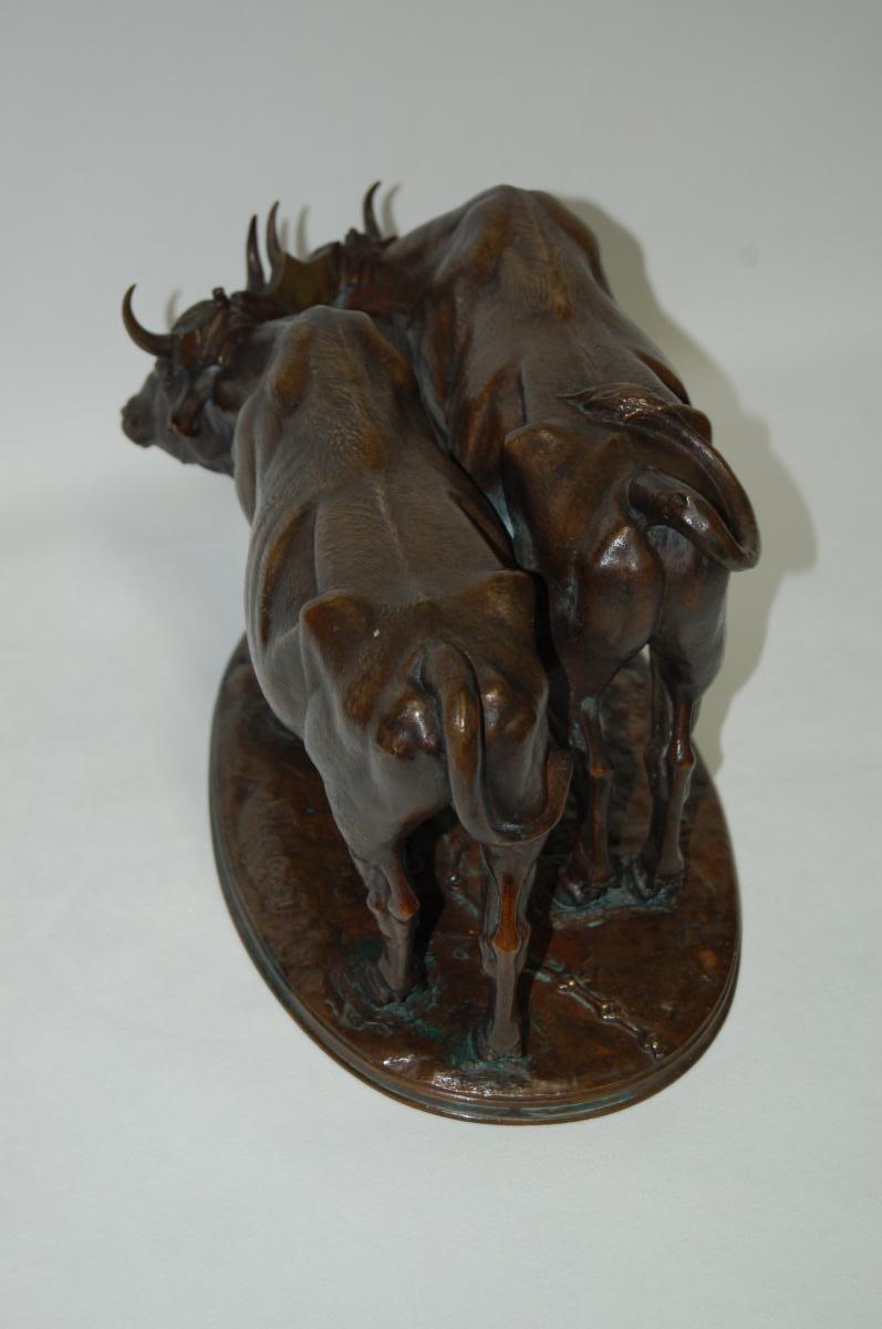 A Jacquemart Coupling Of Oxen Bronze-photo-2