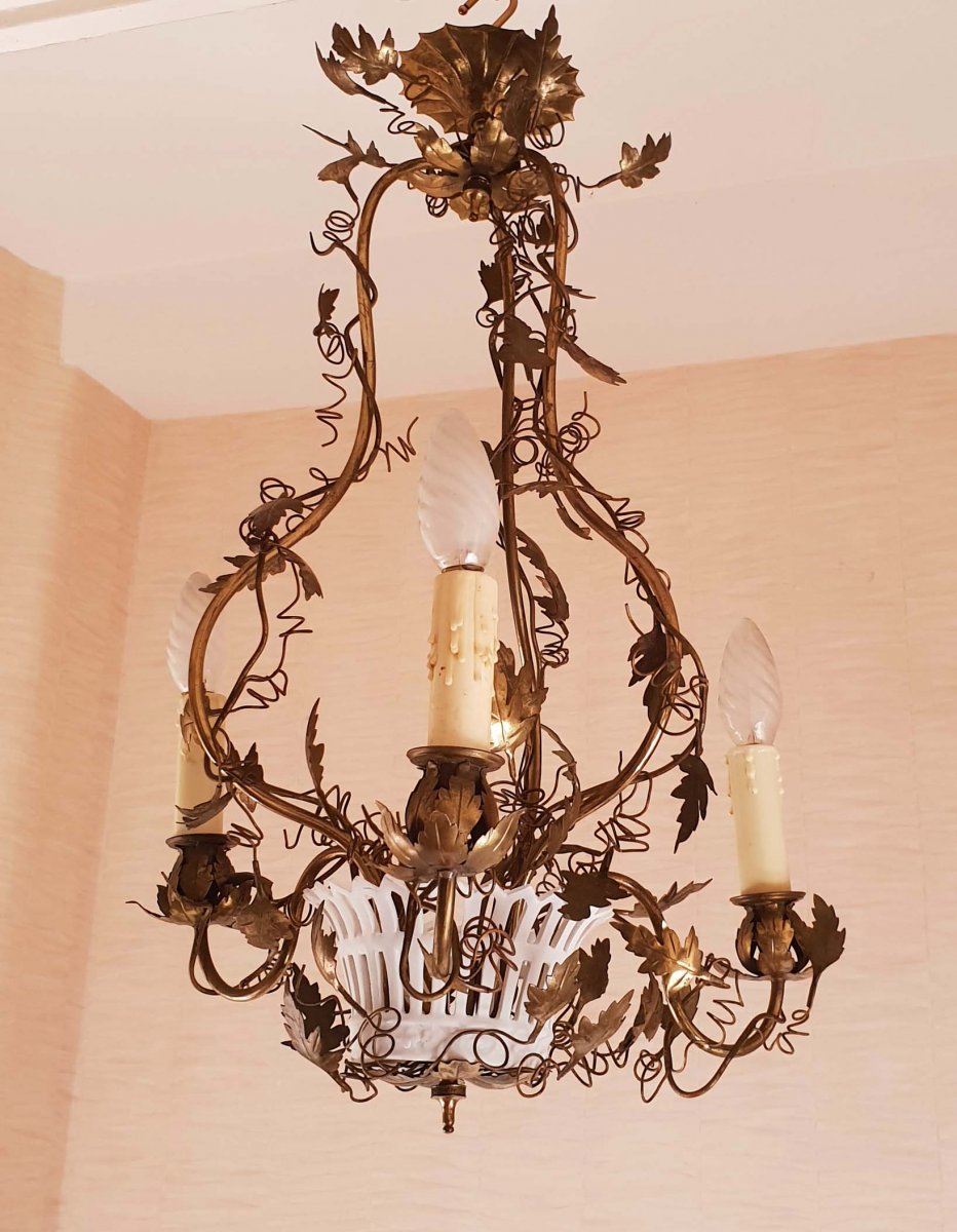 Small Chandelier In Brass And Biscuit In The Taste Of The Eighteenth-photo-6