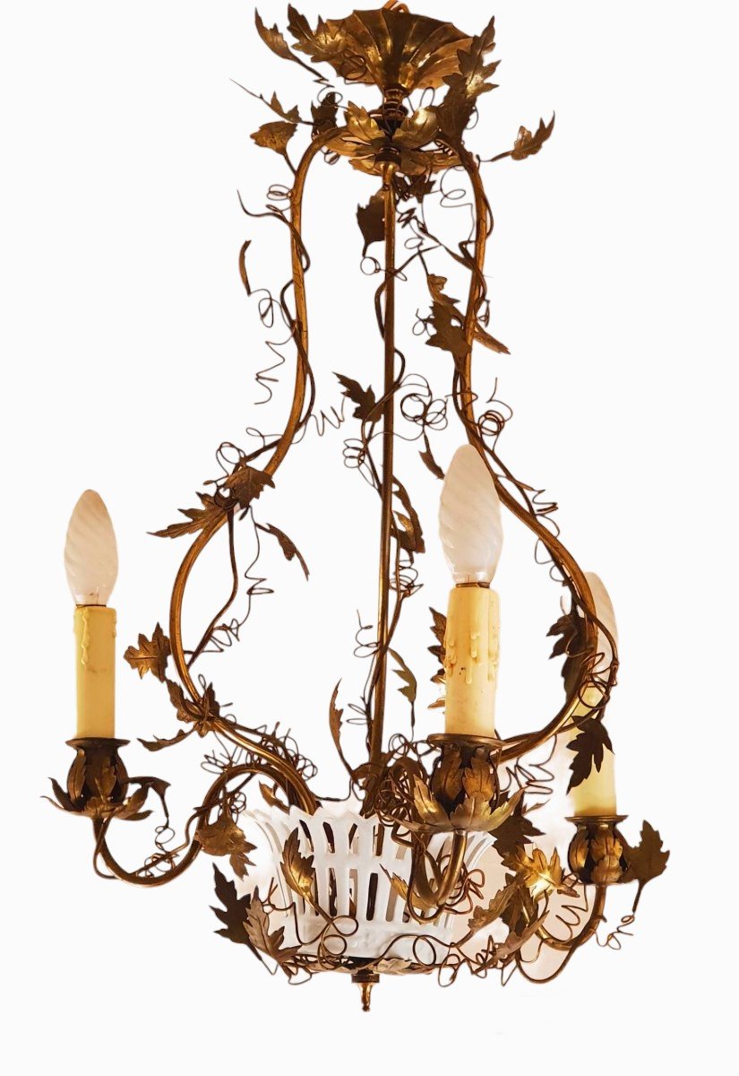 Small Chandelier In Brass And Biscuit In The Taste Of The Eighteenth