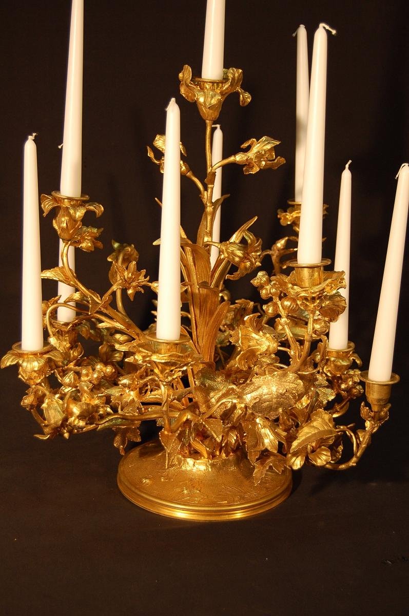 Important Table Center In Gilt Bronze And Chiseled Nineteenth Century-photo-3