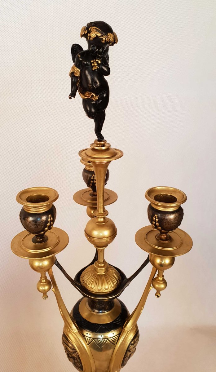 Henri Picard (1840-1890), Important Pendulum And Candelabra Neo-etruscan Style-photo-3