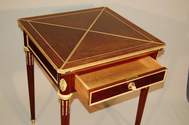 Mahogany And Gilt Bronze Game Table, Signed-photo-2