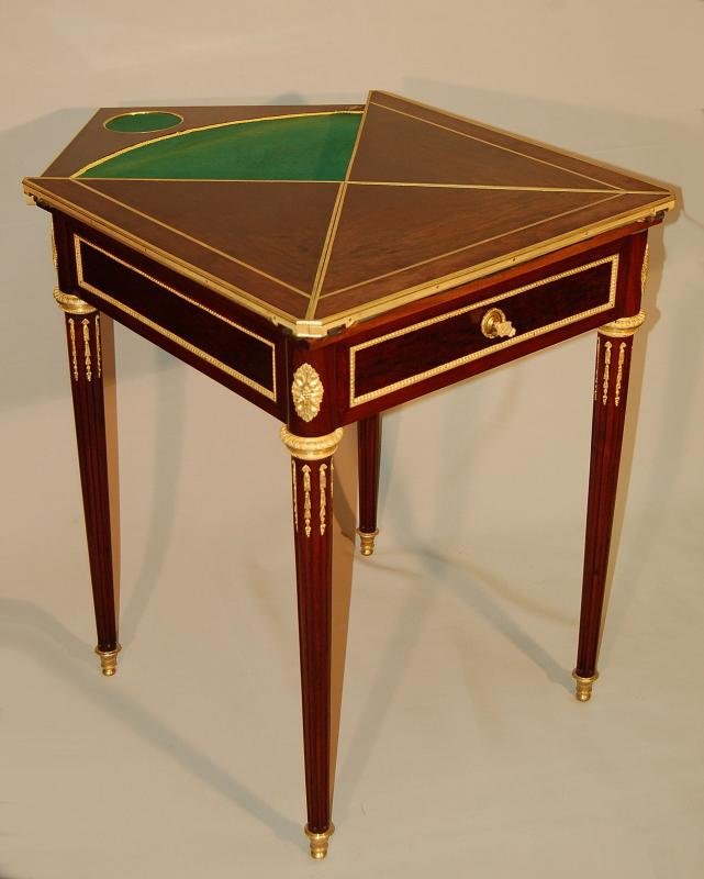 Mahogany And Gilt Bronze Game Table, Signed-photo-3