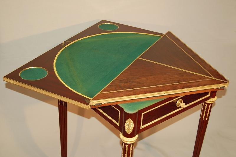 Mahogany And Gilt Bronze Game Table, Signed-photo-4