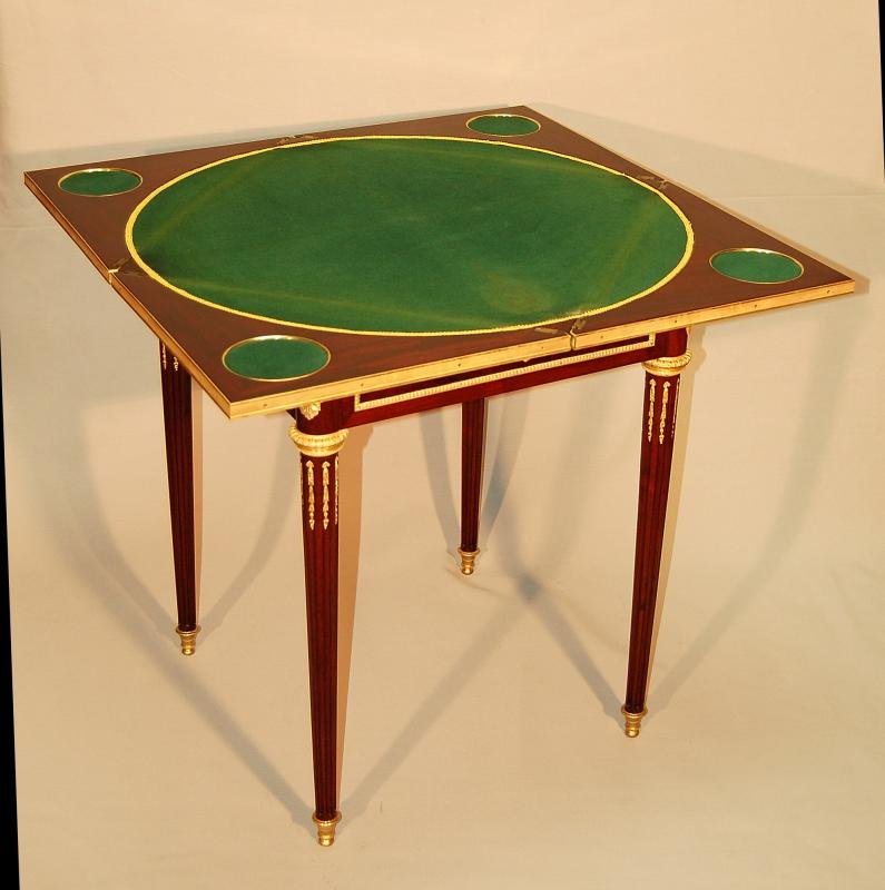 Mahogany And Gilt Bronze Game Table, Signed-photo-1