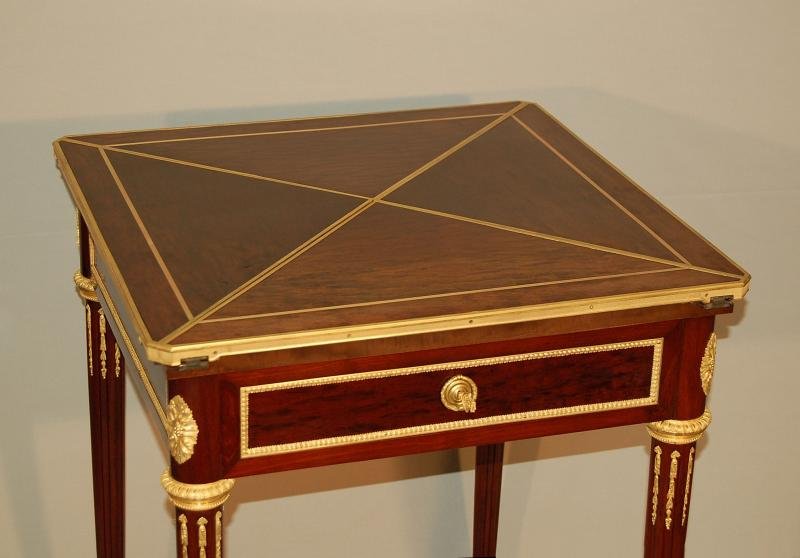 Mahogany And Gilt Bronze Game Table, Signed-photo-2