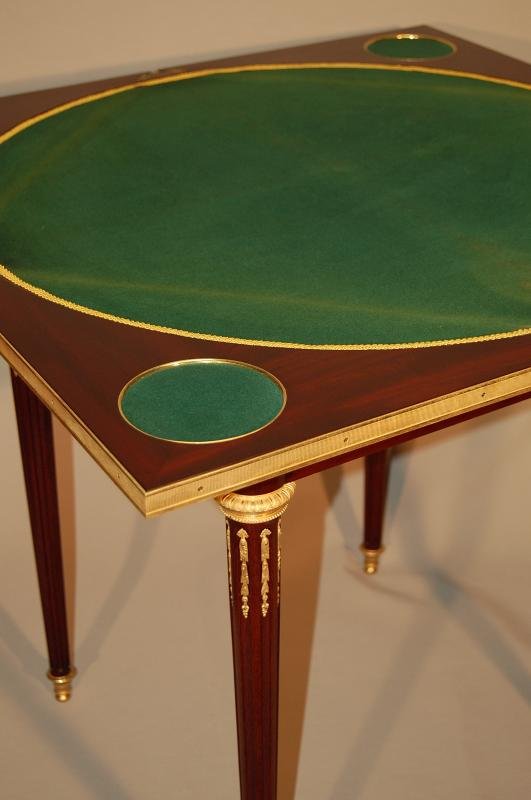 Mahogany And Gilt Bronze Game Table, Signed-photo-4