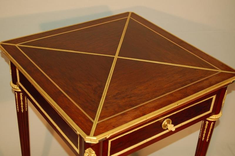 Mahogany And Gilt Bronze Game Table, Signed-photo-7