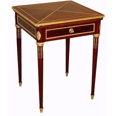 Mahogany And Gilt Bronze Game Table, Signed