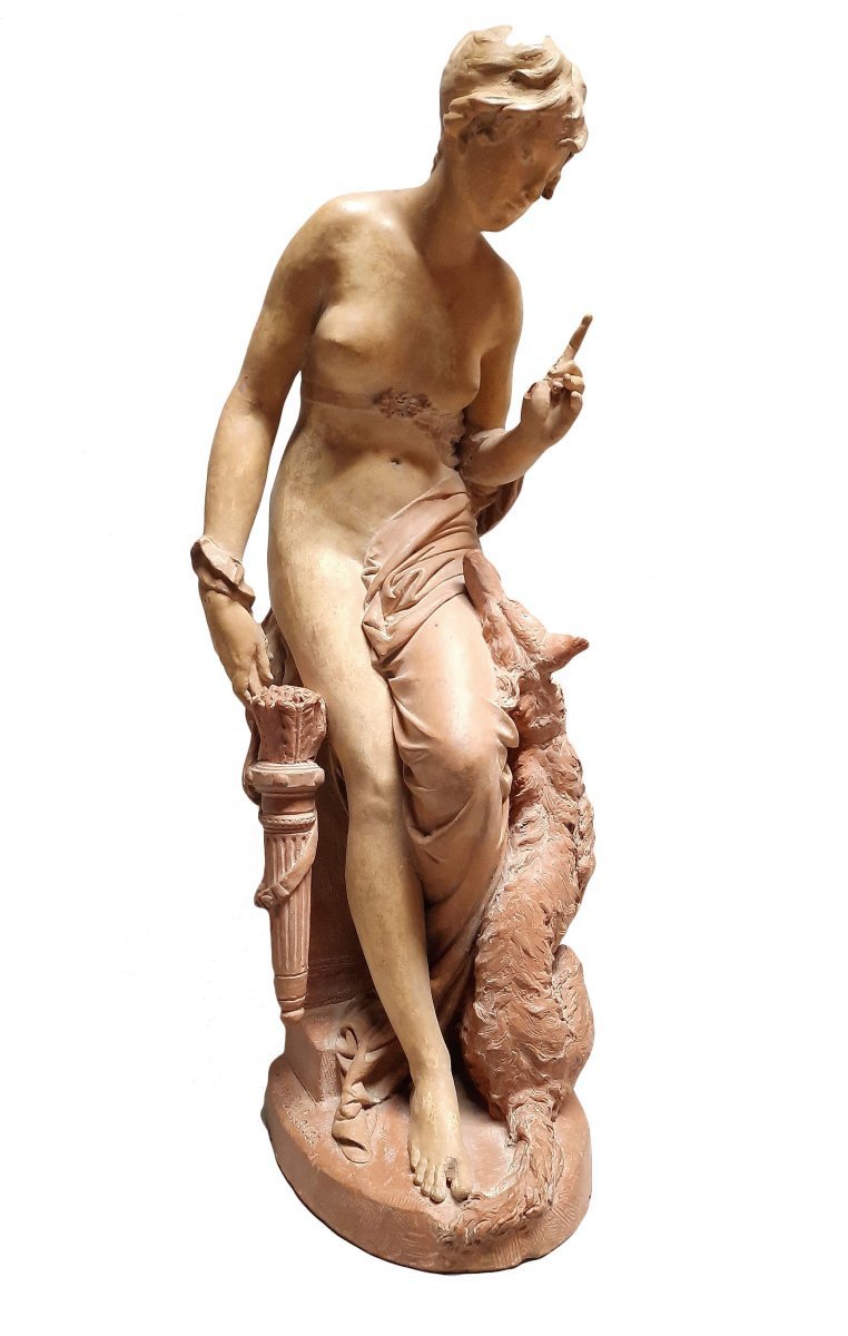 Carrier Belleuse Terracotta Sculpture H 75 Cm