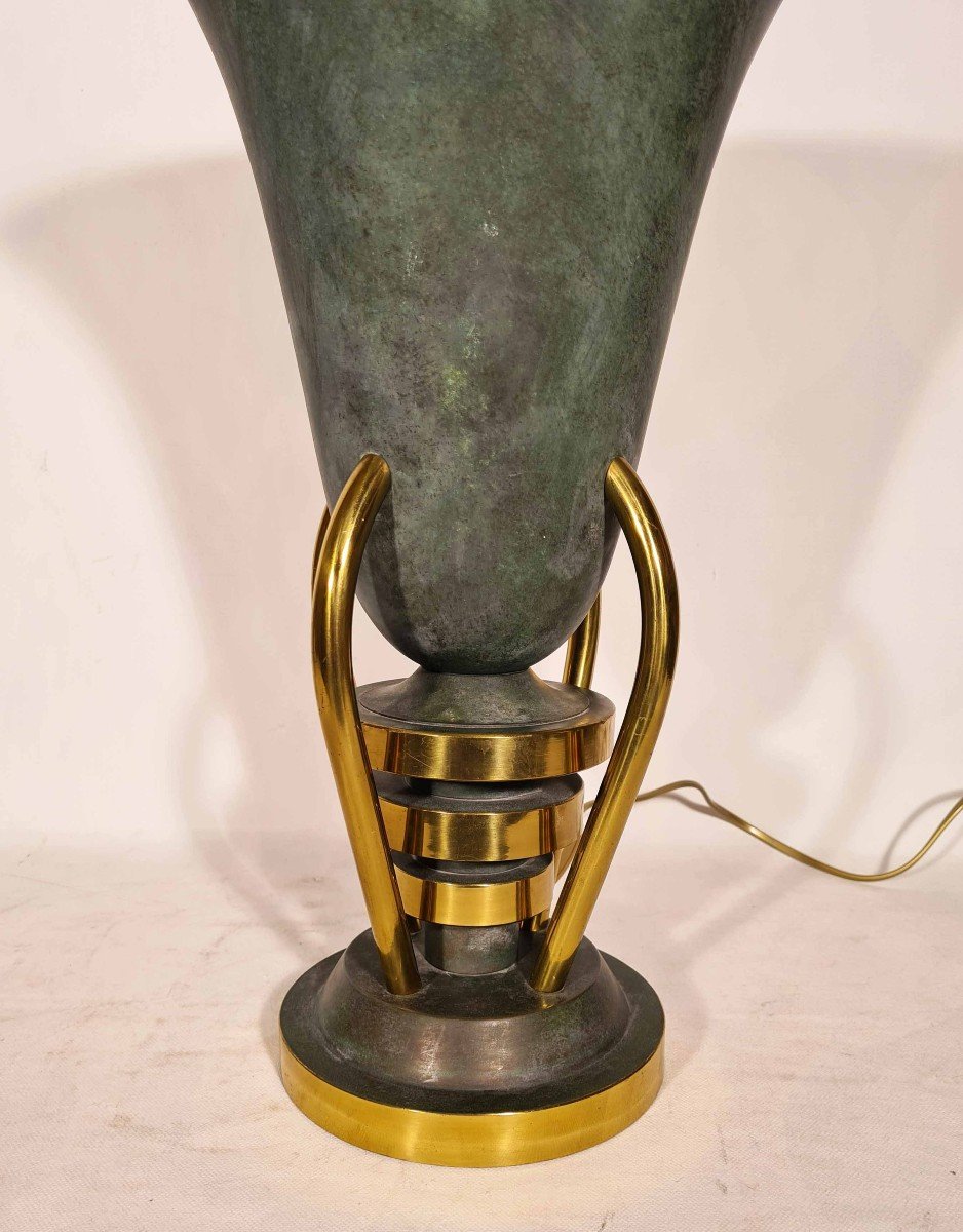 Etling Large Art Deco Double Patina Lamp-photo-1