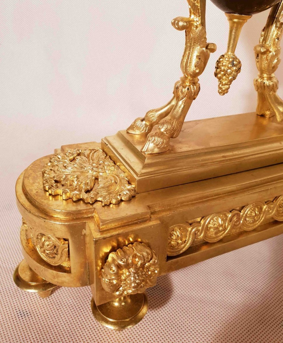 Andirons With Rams In Gilt Bronze And Patinated Louis XVI Nineteenth-photo-4