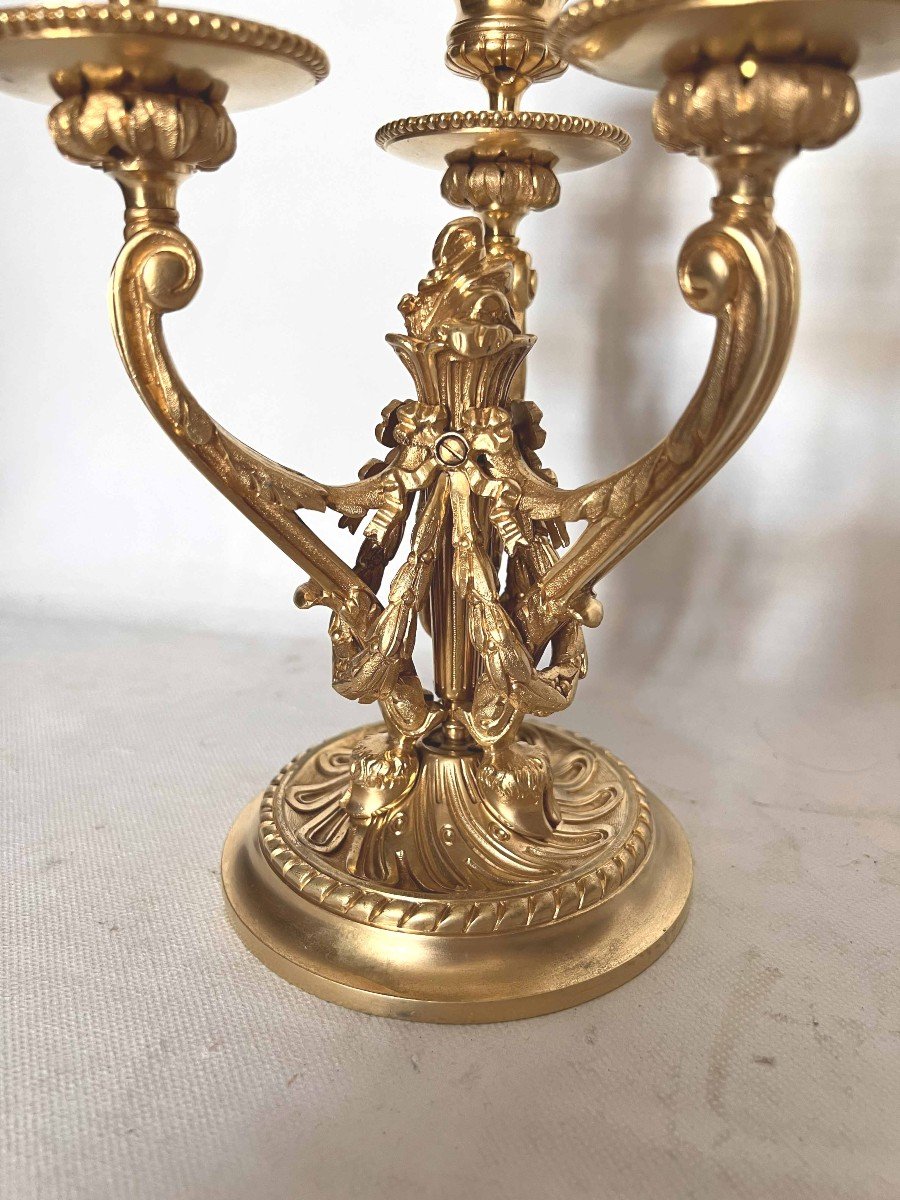 Paire De Chandeliers Louis  XVI En Bronze Dor&eacute;-photo-3