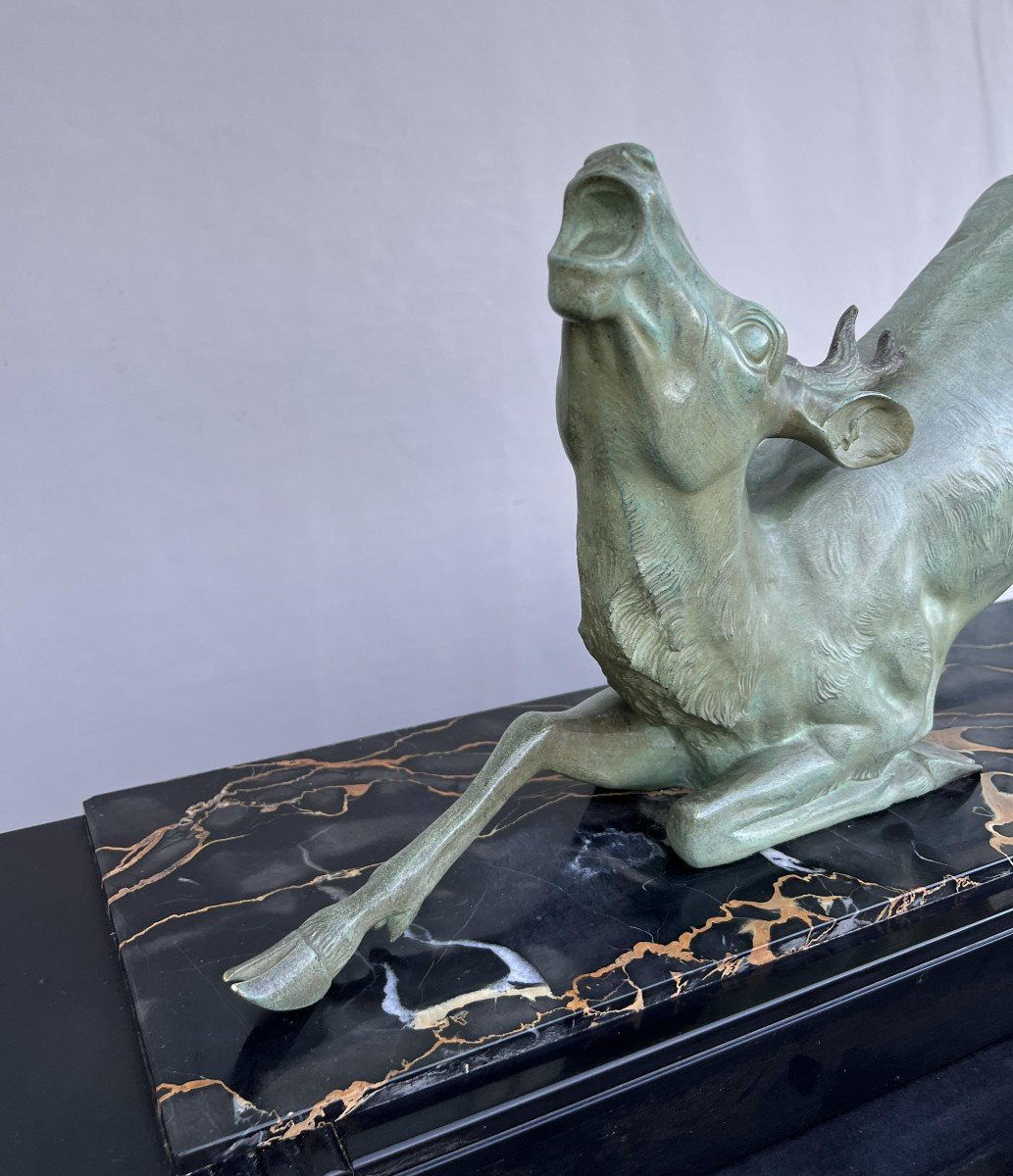 Large Deer In Patinated Bronze Signed Hugonnet-photo-2