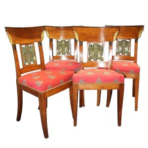 Suite Of Four Chairs From The Consulate Period In Golden And Lacquered Wood