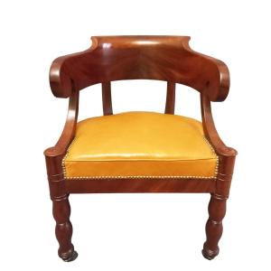 Empire Office Armchair With Jacob Feet, Leather And Mahogany