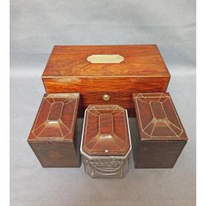 J Bramah 1748-1814 Rosewood, Crystal And Silver Tea Box