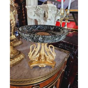 Empire Green Marble And Gilt Bronze “swan” Centerpiece