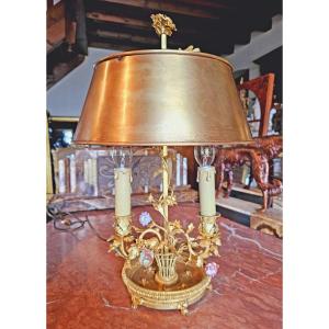 St Louis XV Bouillotte Lamp Gilt Bronze And Porcelain Flowers