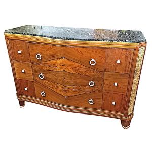 Commode Art Déco Cintrée 9 Tiroirs En Palissandre Et Bois Doré   