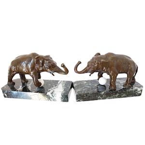 Bronze Elephants Art Deco Bookends