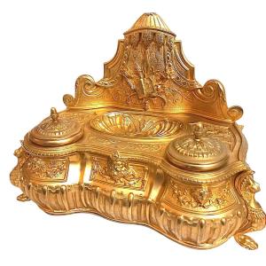 Louis XIV Gilt Bronze Inkwell Signed Lerolle Fres Paris