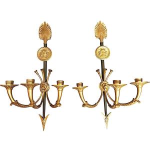 Pair Of Wall Lights After Claude Galle St Empire