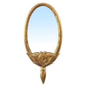 1925 Art Deco Mirror In Gold Leaf Metal