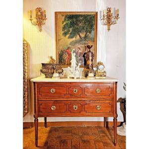 Louis XVI Period Sauteuse Chest Of Drawers In Mahogany With Ebony Marquetry