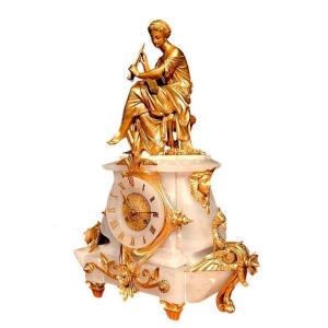 Large Napoleon III Alabaster Clock Signed