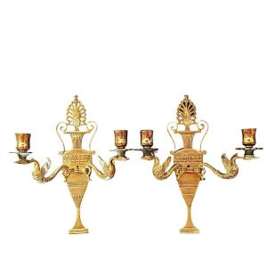 Pair Of Empire Gilt Bronze Wall Lights