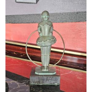 Janle And Max Le Verrier Art Deco Sculpture Young Girl With Hoop