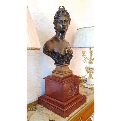 Bust Of Diane In Bronze XIXth Jean Antoine Houdon Ht 77 Cm