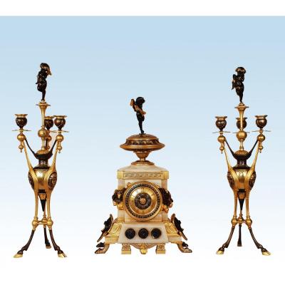 Henri Picard (1840-1890), Important Pendulum And Candelabra Neo-etruscan Style