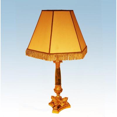 Grande Lampe Empire Bronze Dor&eacute; Et Onyx Ht 78 Cm