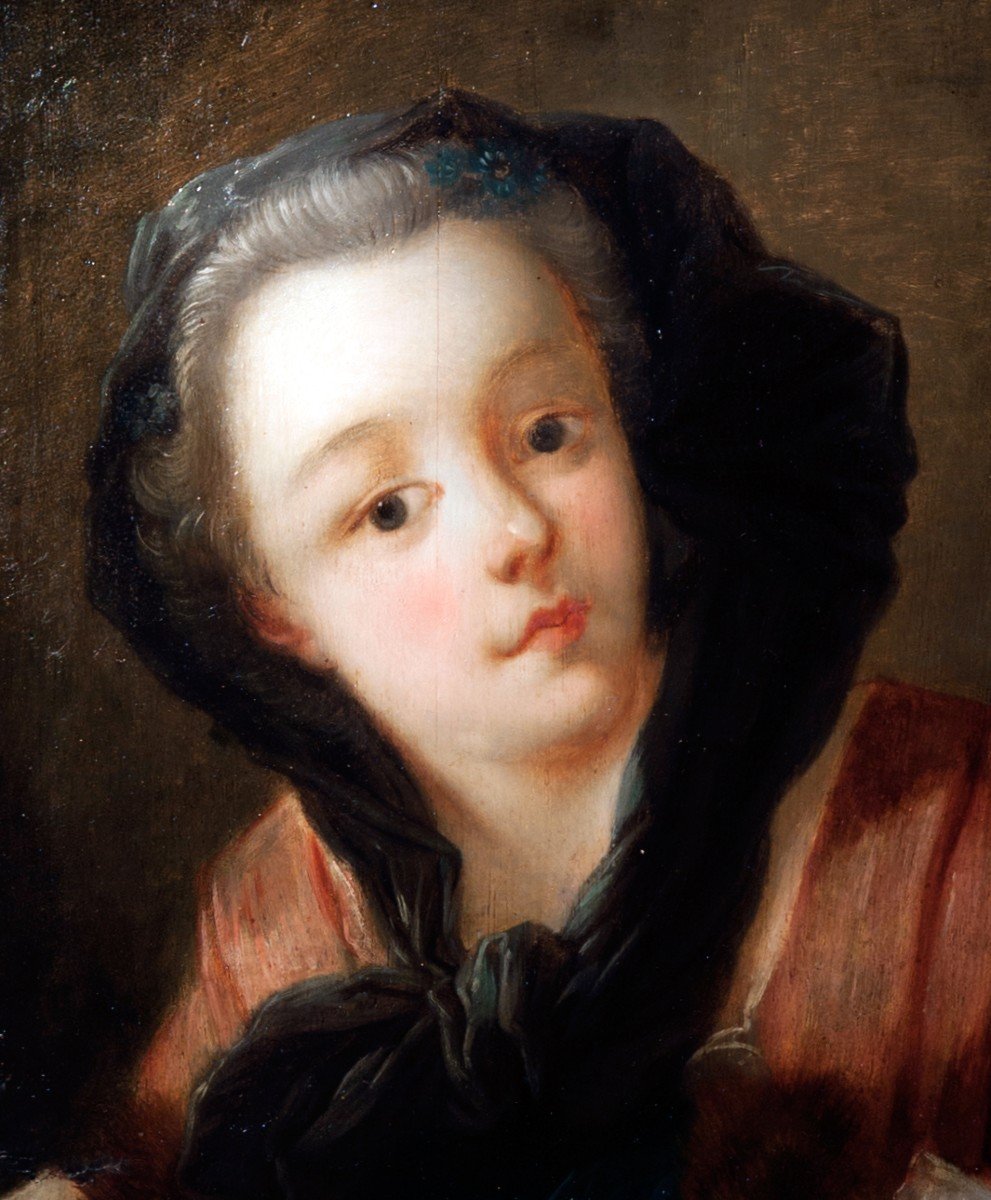 Jeune Femme Au Manchon Charles André Van Loo 1705/1765 (entourage)-photo-3