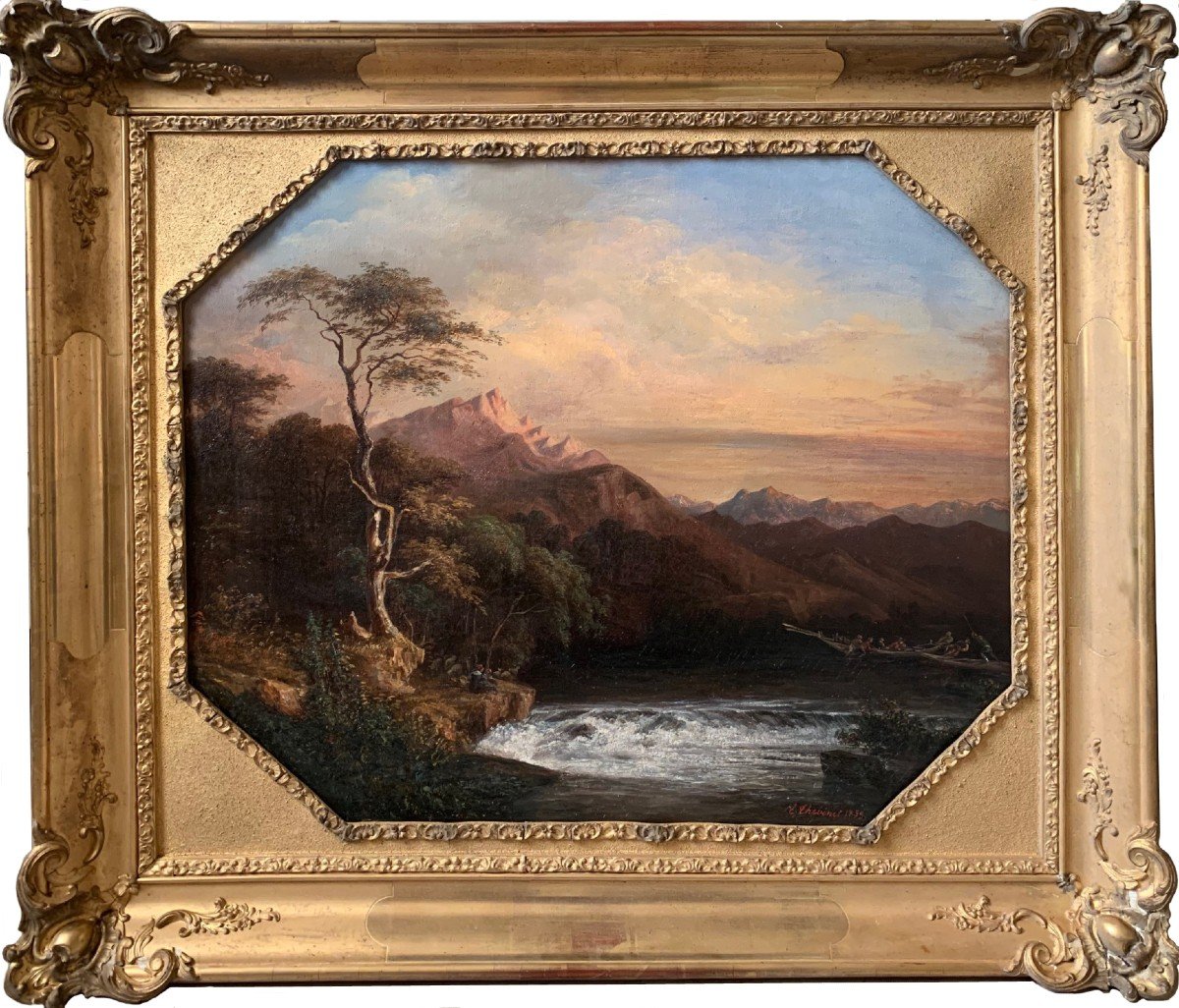 Paysage Fluvial Animé E Thevenet 1853