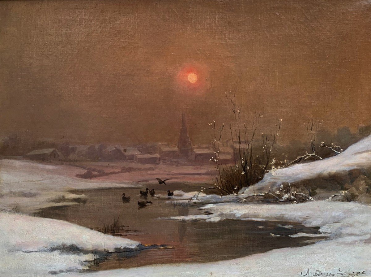 Snowy Landscape By Théodore Levigne (1848/1912)-photo-2